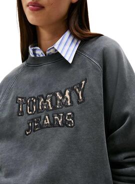 Tommy Jeans Boxy Leopard Graue Damen-Sweatshirt