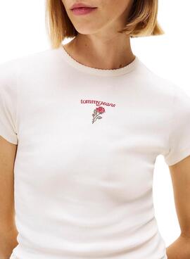 T-Shirt Tommy Jeans Rose weiß für Damen