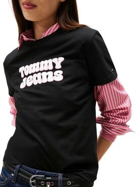 T-Shirt Tommy Jeans Essential Logo in Schwarz für Damen