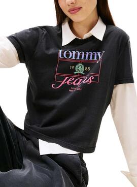 T-Shirt Tommy Jeans Crest Flag Schwarz für Damen