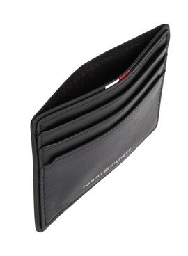 Kartenhalter Tommy Hilfiger aus schwarzem Corporate-Leder für Herren.