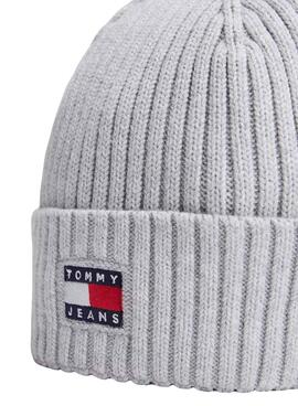 Hut Tommy Jeans Heritage aus grauem Strick mit Logo für Frauen.