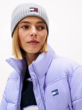 Hut Tommy Jeans Heritage aus grauem Strick mit Logo für Frauen.