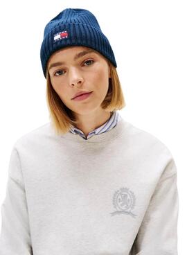 Hut Tommy Jeans Heritage aus Strick mit Marine-Logo für Frauen.
