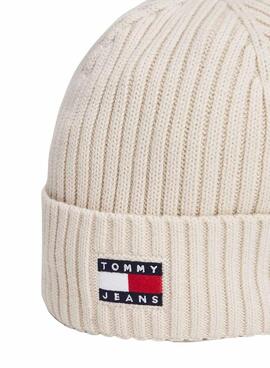 Hut Tommy Jeans Heritage aus Strick mit beige Logo für Damen
