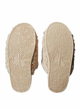 Hausschuhe von Calvin Klein aus beige Lammfell für Damen