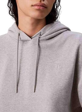 Sweater Calvin Klein Logo Grau mit Kapuze für Damen.