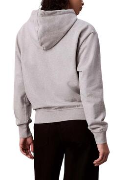 Sweater Calvin Klein Logo Grau mit Kapuze für Damen.