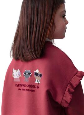 Pullover Mayoral mit Rüschen in Bordeauxrot für Mädchen.