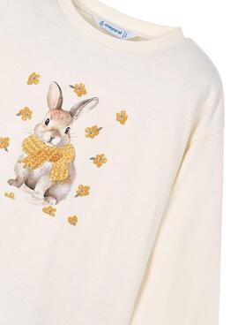 T-Shirt von Mayoral mit beige Siebdruck für Mädchen.