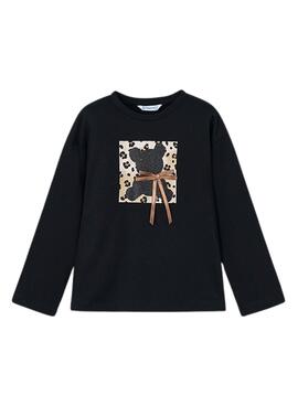 T-Shirt Mayoral in Schwarz mit Schleife für Mädchen.