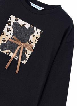 T-Shirt Mayoral in Schwarz mit Schleife für Mädchen.