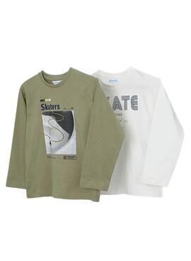 Set 2 T-Shirts Mayoral Skate grün weiß Junge