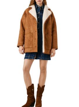 Pepe Jeans Mantel Teresa Kamel mit Lammfell für Damen.