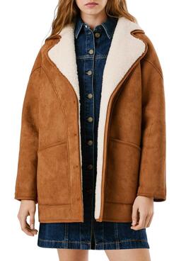 Pepe Jeans Mantel Teresa Kamel mit Lammfell für Damen.