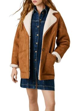 Pepe Jeans Mantel Teresa Kamel mit Lammfell für Damen.