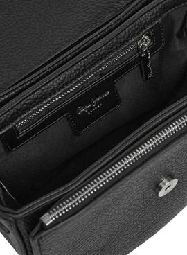 Tasche Pepe Jeans Amber Logo mit Klappenverschluss in Schwarz für Damen