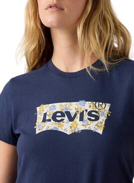 T-Shirt Levis Perfect blau Logo Blumen für Damen
