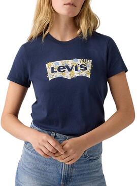 T-Shirt Levis Perfect blau Logo Blumen für Damen