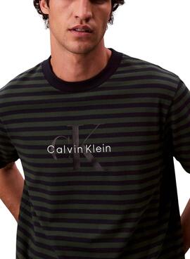 T-Shirt Calvin Klein mit grünem Streifenmuster für Herren