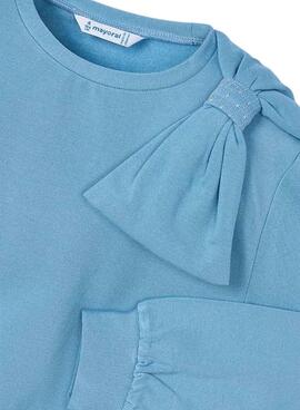 Sweatshirt von Mayoral mit blauer Schleife für Mädchen.