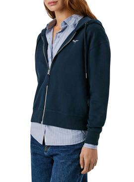 Sweatshirt Pepe Jeans Babi mit Kapuze und Reißverschluss in Marineblau für Damen.