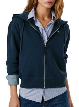 Sweatshirt Pepe Jeans Babi mit Kapuze und Reißverschluss in Marineblau für Damen.