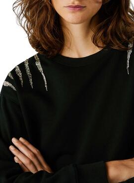 Sweatshirt Pepe Jeans Barny mit Strass in Schwarz für Frauen