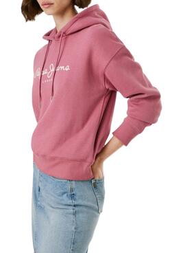 Kapuzenpullover Pepe Jeans Baddy mit rosa Kapuze für Damen.