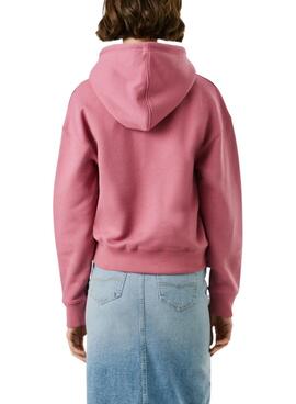 Kapuzenpullover Pepe Jeans Baddy mit rosa Kapuze für Damen.