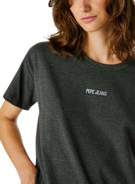 T-Shirt Pepe Jeans Bemma Logo Strass Grau für Damen