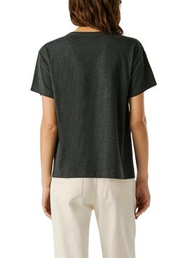T-Shirt Pepe Jeans Bemma Logo Strass Grau für Damen