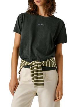 T-Shirt Pepe Jeans Bemma Logo Strass Grau für Damen