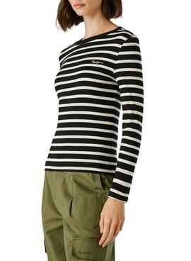 T-Shirt Pepe Jeans Bani geripptes Streifen Schwarz für Damen