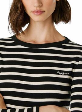T-Shirt Pepe Jeans Bani geripptes Streifen Schwarz für Damen