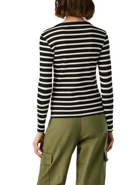 T-Shirt Pepe Jeans Bani geripptes Streifen Schwarz für Damen