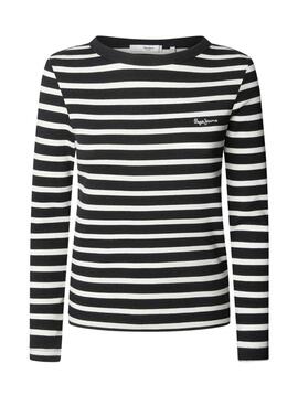 T-Shirt Pepe Jeans Bani geripptes Streifen Schwarz für Damen