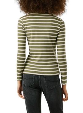 T-shirt Pepe Jeans Bani gestreifter Rippenstrick in Grün für Damen