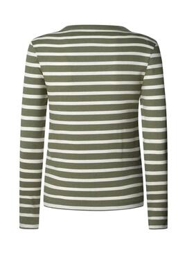 T-shirt Pepe Jeans Bani gestreifter Rippenstrick in Grün für Damen