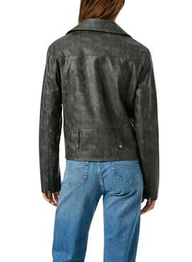 Bikerjacke Pepe Jeans Stacy in Schwarz mit Leder-Effekt für Damen.