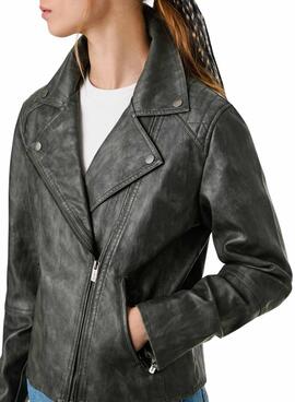 Bikerjacke Pepe Jeans Stacy in Schwarz mit Leder-Effekt für Damen.