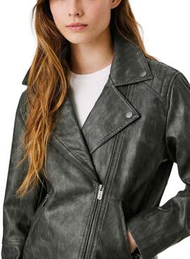 Bikerjacke Pepe Jeans Stacy in Schwarz mit Leder-Effekt für Damen.