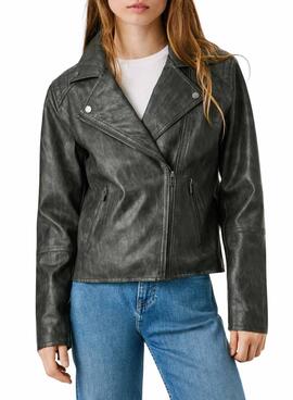 Bikerjacke Pepe Jeans Stacy in Schwarz mit Leder-Effekt für Damen.