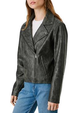 Bikerjacke Pepe Jeans Stacy in Schwarz mit Leder-Effekt für Damen.