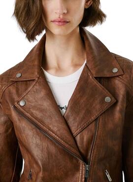 Bikerjacke Pepe Jeans Stacy in braunem Leder-Design für Damen