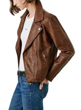 Bikerjacke Pepe Jeans Stacy in braunem Leder-Design für Damen