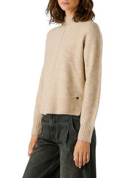 Pullover Pepe Jeans Cecil in Beige mit Rundhalsausschnitt für Damen.