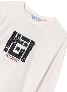 T-Shirt Mayoral bestickt mit Pailletten in Weiß für Mädchen.