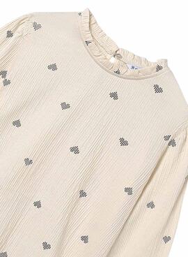 T-shirt Mayoral in beigefarbenem Bambus-Punkt für Mädchen.
