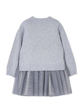 Kleidung von Mayoral, kombiniertes graues Strickkleid für Mädchen.